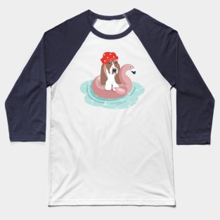Summer pool pawty // aqua background basset hound dog breed in vacation playing on swimming pool float Baseball T-Shirt